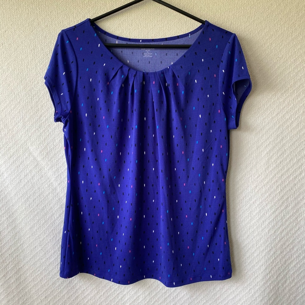 Worthington Deep Blue Cap-Sleeve Top-PL